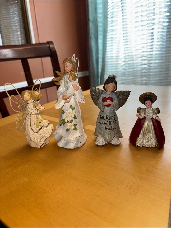 Other - Set of Four Angel Figurine in White, Cream, Gray & Red
